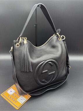 Gucci Soho Black Pebbled Leather Shoulder Crossbody Hobo Bag Like New